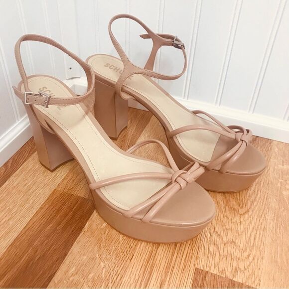SCHUTZ Kelsie Nude Platform Strappy Sandal Block Heel Tan Beige Size‎ 10.5 New - Picture 3 of 12